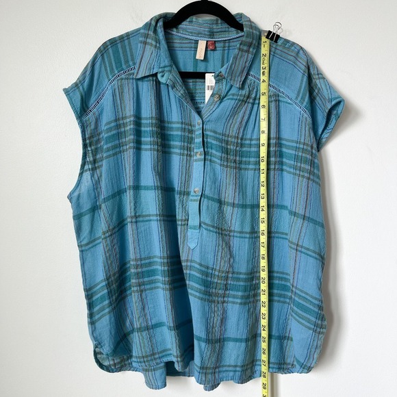 NWT Anthropologie Pilcro The Serena Surf Plaid Popover Top Womens Large Blue - Picture 5 of 13